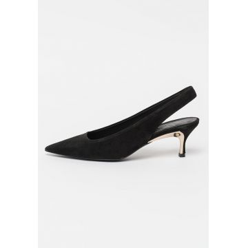 Pantofi slingback de piele intoarsa cu toc kitten Code