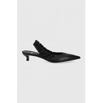 BOSS stilettos de piele culoarea negru, pe toc jos, cu toc deschis