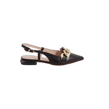 Pantofi slingback de piele cu aplicatie lant