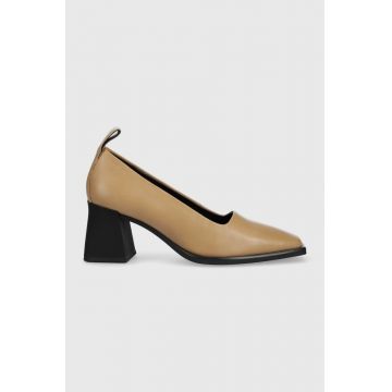 Vagabond pantofi de piele Hedda culoarea bej, cu toc drept