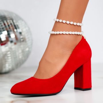 Pantofi Dama cu Toc Andrew Rosii #12405