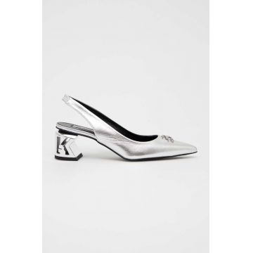 Karl Lagerfeld pantofi de piele K-BLOK culoarea argintiu, pe toc jos, cu toc deschis KL30617
