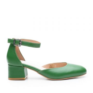 Pantofi casual cu toc damă de piele naturală, Leofex - 221 Verde box