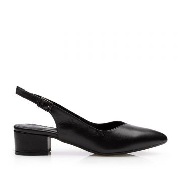 Pantofi casual cu toc damă, din piele naturală - 169-2 Negru Box