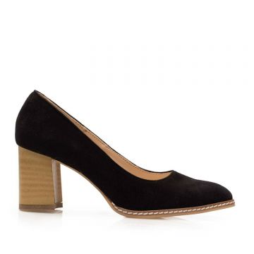 Pantofi casual cu toc damă, din piele naturală - 2133 Negru velur Pantofi casual cu toc damă, din piele naturală - 2133 Negru velur
