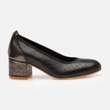 Pantofi casual cu toc damă din piele naturală, Leofex - 023 Negru Box