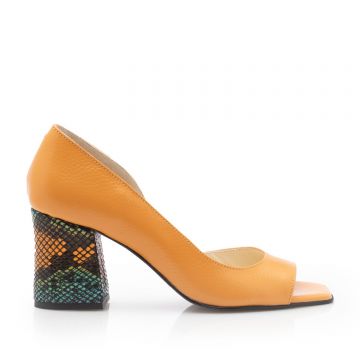 Pantofi eleganți damă decupați, din piele naturală - 21114 Galben Box