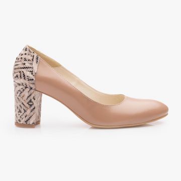 Pantofi eleganți damă din piele naturală - 174 Nude Box + Print