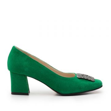 Pantofi eleganți damă din piele naturală - 1907-2 Verde Velur