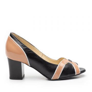 Pantofi eleganti dama din piele naturala - 055-1 Maro Negru Lac
