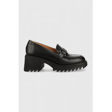 Charles Footwear pantofi de piele Kiara femei, culoarea negru, cu toc drept, Kiara.Loafer