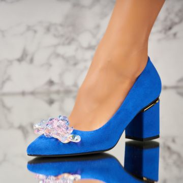 Pantofi dama cu toc Albastri din Piele Ecologica Intoarsa Easton