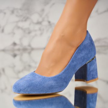 Pantofi dama cu toc Bleumarin din Piele Ecologica Intoarsa Cadance A3646
