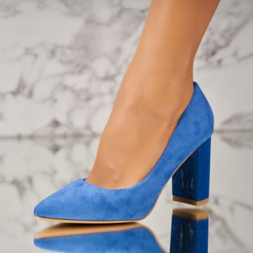 Pantofi dama cu toc Bleumarin din Piele Ecologica Intoarsa Fabiha A3662