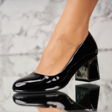 Pantofi dama cu toc Negri din Piele Ecologica Lacuita Asyl