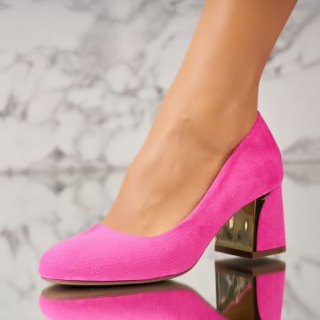 Pantofi dama cu toc Roz din Piele Ecologica Intoarsa Asyl2