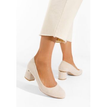 Pantofi cu toc gros bej Cabrilia