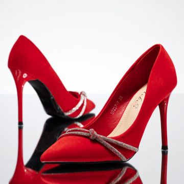 Pantofi Dama cu Toc Iustin Rosii #14104