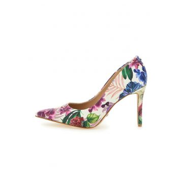 Pantofi cu varf ascutit si model floral
