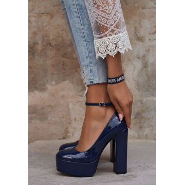Pantofi cu toc gros si platforma Matea navy
