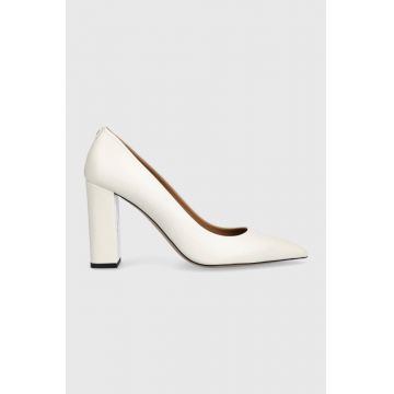 BOSS pantofi de piele Janet Chunky culoarea alb, cu toc drept, 50504566