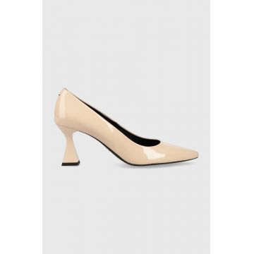 HUGO stilettos de piele Rebecca Pump 70-P culoarea bej, 50498084