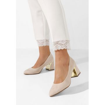 Pantofi cu toc gros bej Clarisse V2