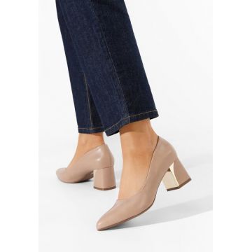 Pantofi cu toc gros Clarisse kaki