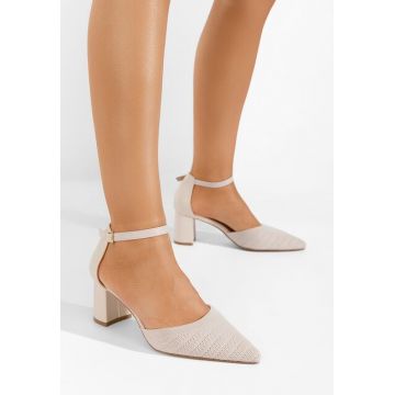 Pantofi cu toc gros Silvena bej