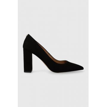 BOSS tocuri din piele intoarsa Janet Pump 90 culoarea negru, cu toc drept, 50503640