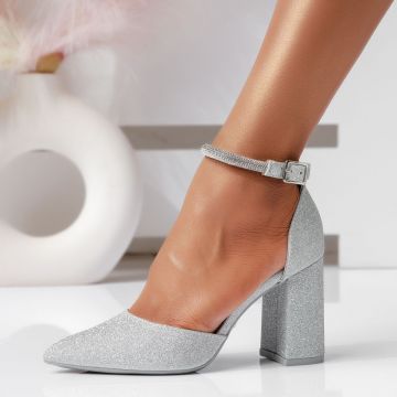 Pantofi Dama cu Toc Emery Argintii #16276