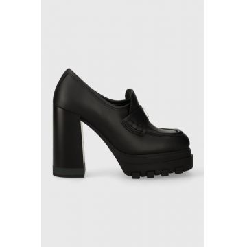 Tommy Jeans pantofi de piele TJW LOAFER PUMP culoarea negru, cu toc drept, EN0EN02257