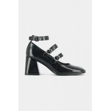 Jonak pantofi de piele DAGA VERNIS PLISSE culoarea negru, cu toc drept, 3100244