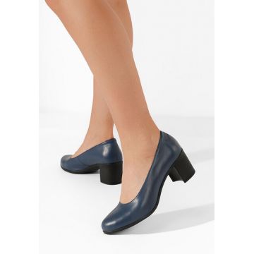 Pantofi cu toc gros piele Dalida navy