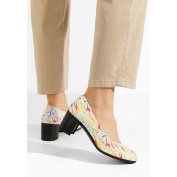 Pantofi cu toc gros piele Dalida V9 multicolori