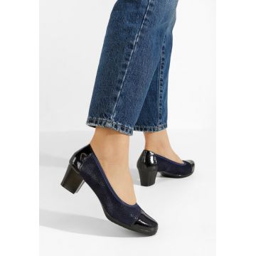 Pantofi cu toc gros Samia navy