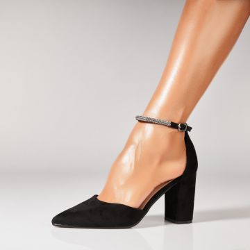Pantofi dama cu toc Negri din Piele Ecologica Intoarsa Calla