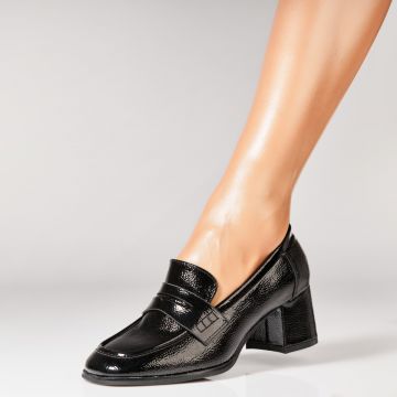 Pantofi dama cu toc Negri din Piele Ecologica Lacuita Aynan
