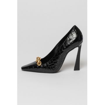 Pantofi de piele cu model piele de reptila