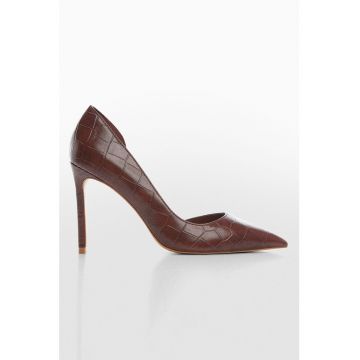 Pantofi de piele ecologica cu aspect de piele de crocodil Audrey