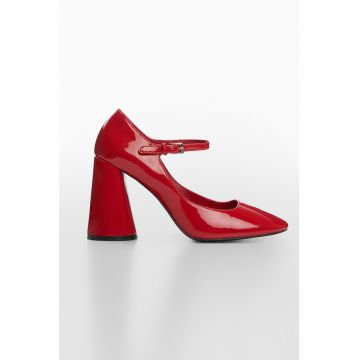 Pantofi de piele ecologica cu aspect lacuit Amber