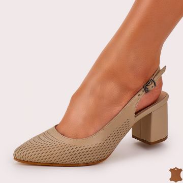 Pantofi Stiletto Dama Bej Piele Naturala Aidas