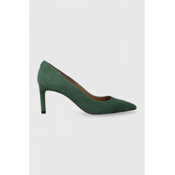 BOSS tocuri din piele intoarsa Janet Pump 70-S culoarea verde, 50498810