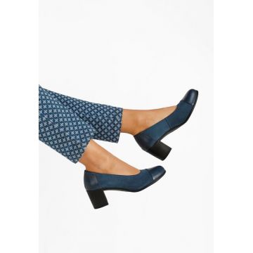 Pantofi cu toc gros piele Judy V2 navy