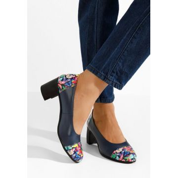 Pantofi cu toc gros piele Judy V5 navy