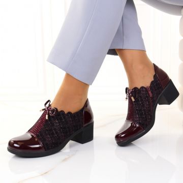 Pantofi cu toc patrat bordo Jomena