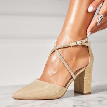 Pantofi dama cu toc Auriu din Glitter Bronwy
