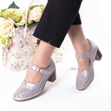 Pantofi silver piele ecologica Olaria