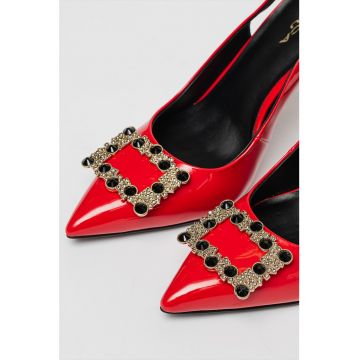 Pantofi slingback din piele ecologica lacuita Demi