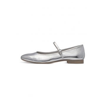Balerini Mary Jane de piele ecologica cu aspect lacuit